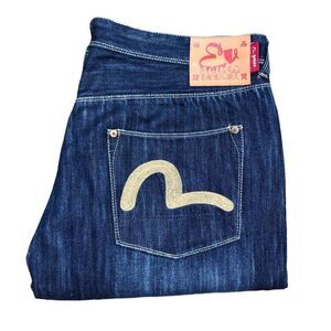 RARE Evisu Embroidered Jeans Size 40 BIG LOGO Blue